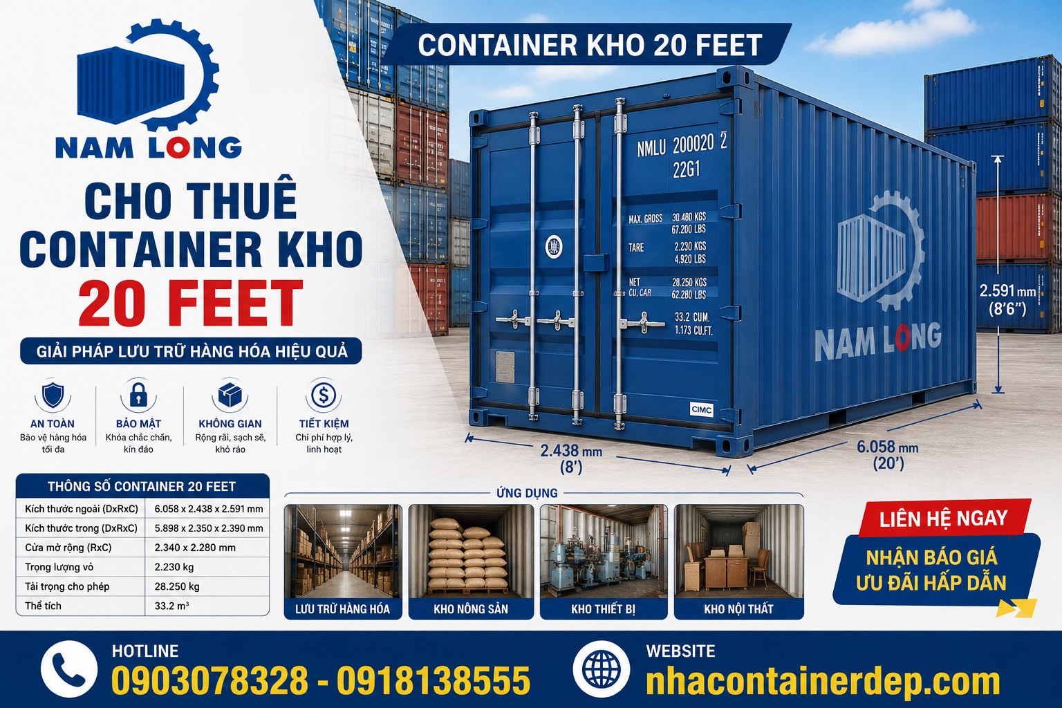 Dịch vụ Cho Thuê Container Kho 20 Feet uy tín