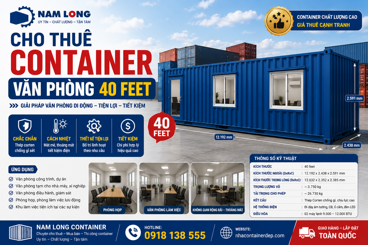 Dịch vụ Cho Thuê Container Văn Phòng 40 Feet chuyên nghiệp