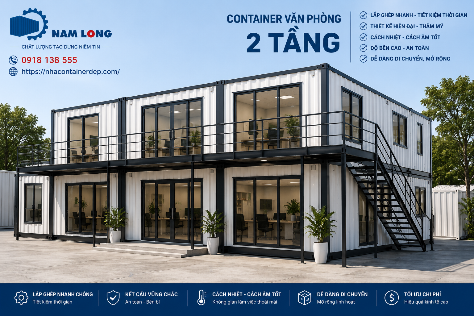 Mẫu Container Văn Phòng 2 Tầng đẹp hiện đại