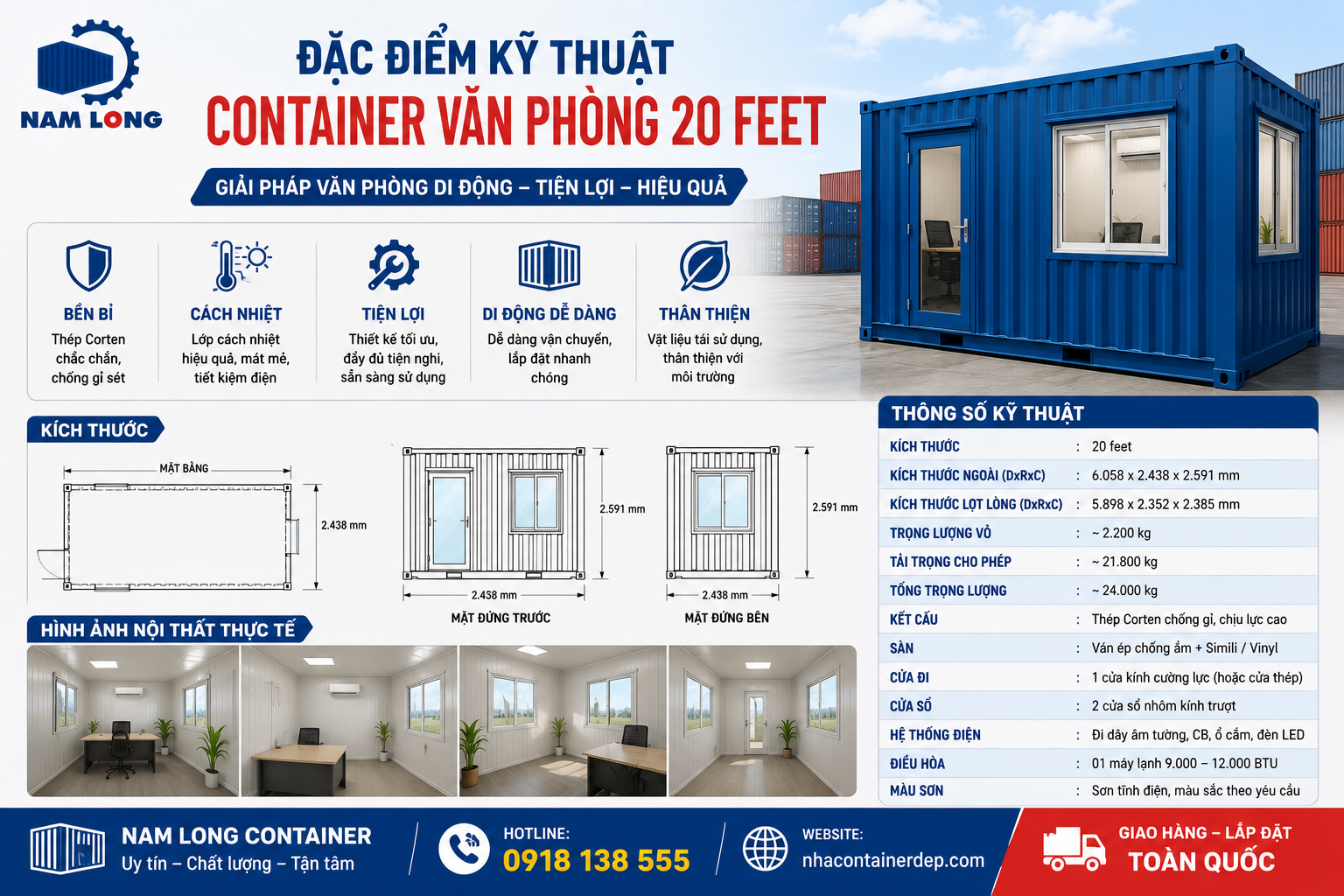 Nội thất bên trong container văn phòng 20 feet