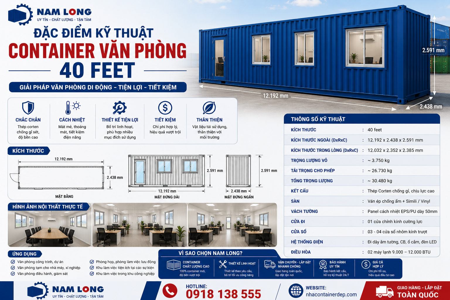 Đặc điểm container văn phòng 40 feet