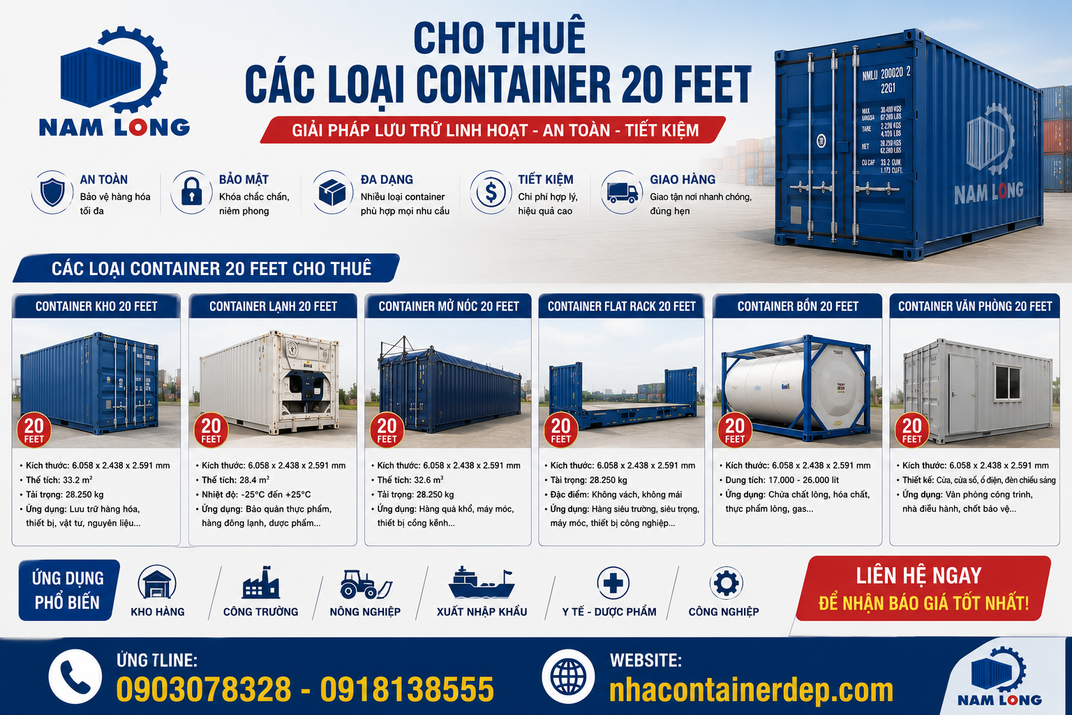 Mẫu mã Cho Thuê Container Kho 20 Feet tại kho bãi