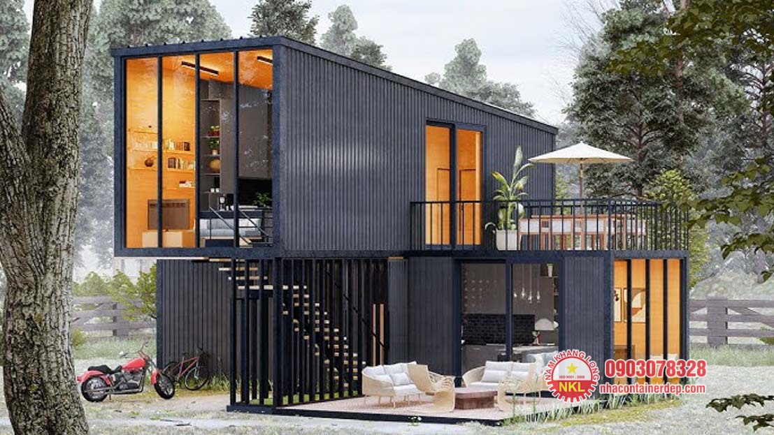 Nhà container chữ L 2 tầng