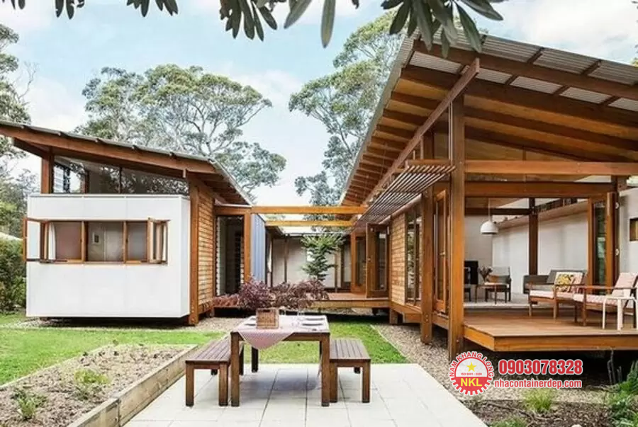 Nhà container chữ L phong cách Rustic
