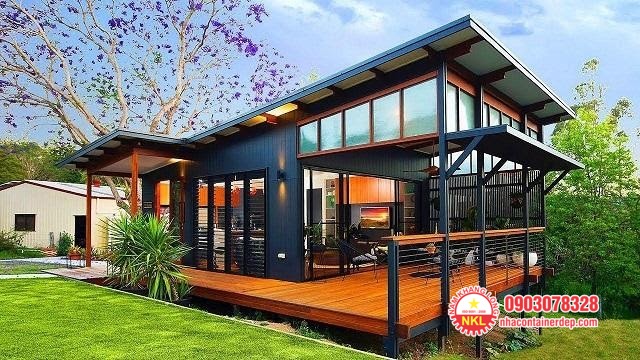 Nhà container kết hợp vật liệu gỗ