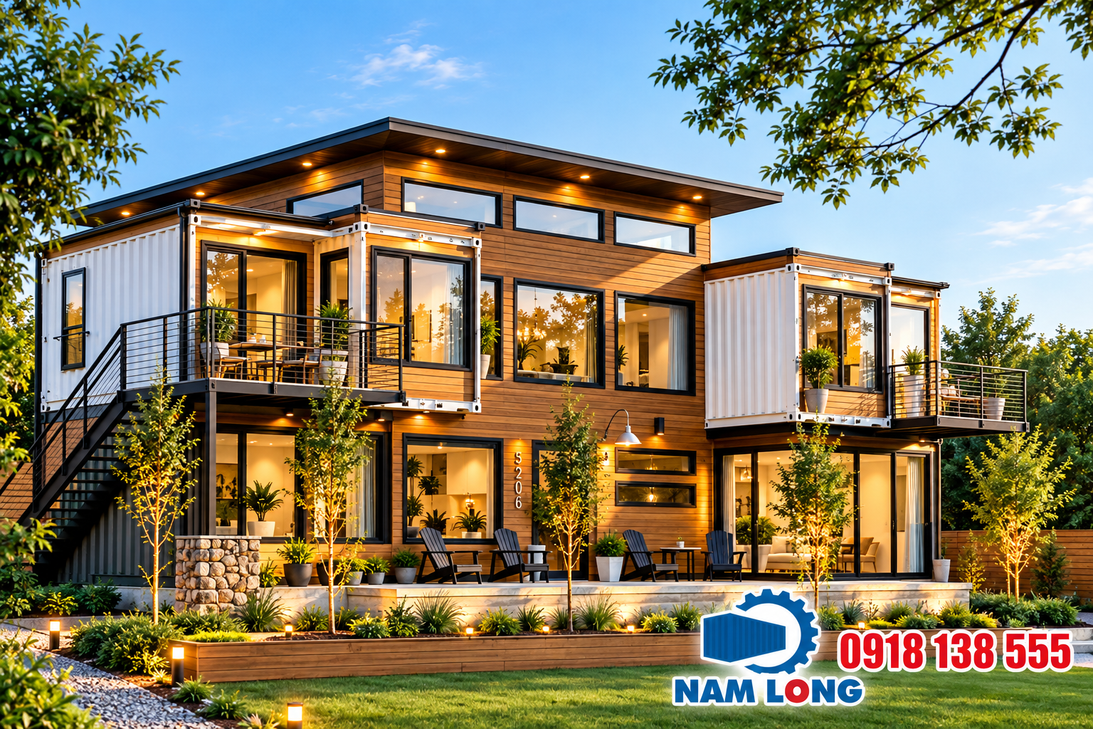 Nhà container kết hợp vật liệu tự nhiên