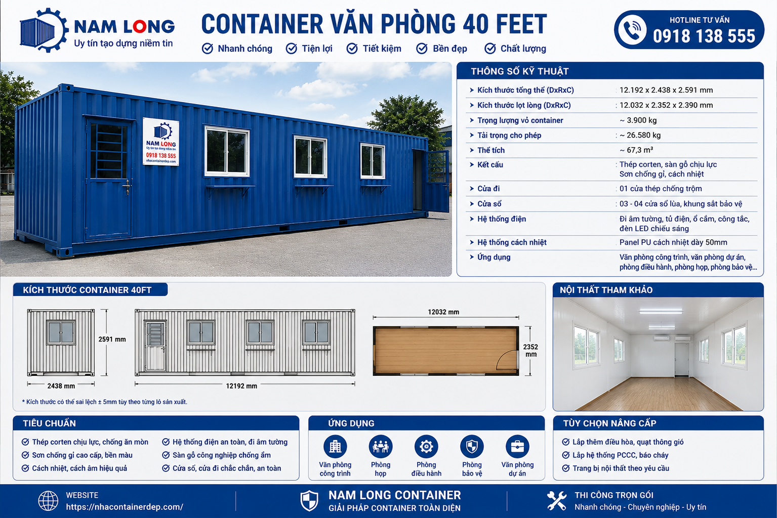 Thông số kỹ thuật container văn phòng 40 ft