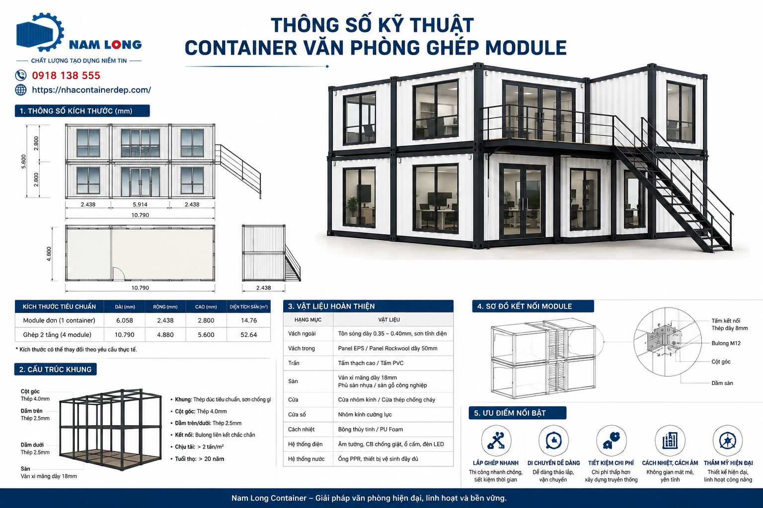 Thông số container văn phòng ghép module